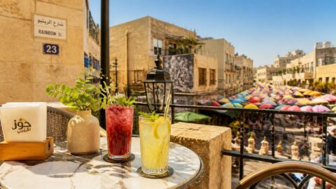 Rainbow Street in Amman with outdoor cafe seating