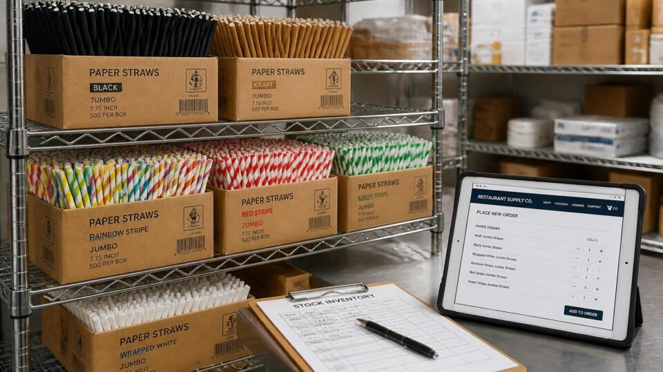 Bulk wholesale paper straws ready for restaurant and café supply