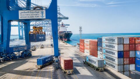 Shipping containers at Jeddah Islamic Port used for straw imports
