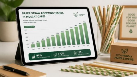 Bar chart showing straw material adoption trends in Muscat cafes