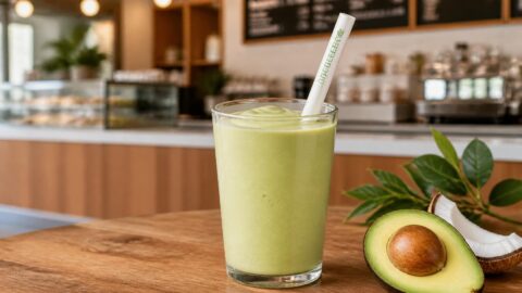 Biodegradable eco-friendly straw used for thick blended smoothies at a cafe