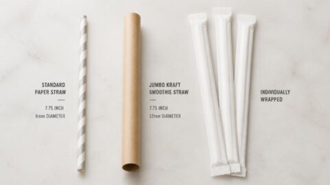 Comparison of standard and jumbo paper straw diameters and wrapping options