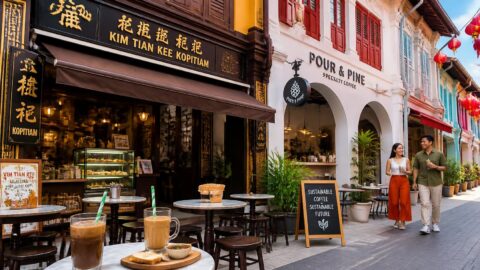 Singapore Chinatown heritage street with traditional kopitiams and modern cafes
