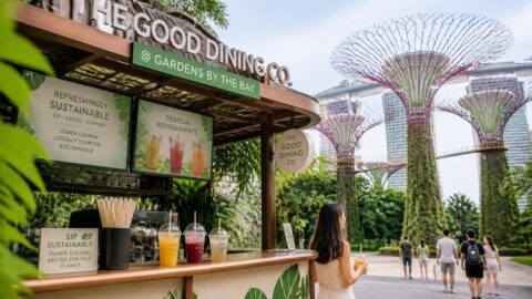 Gardens by the Bay cafe in Singapore serving drinks with paper straws