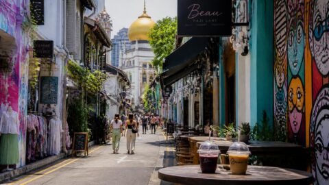 Haji Lane and Kampong Glam street view in Singapore with indie cafes and colorful murals