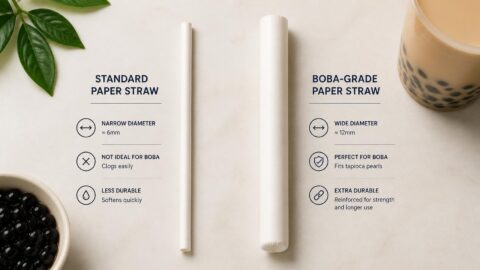 Comparison of standard paper straw versus wide boba-grade paper straw