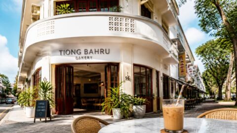Art deco shophouse cafe in Tiong Bahru, Singapore with outdoor seating