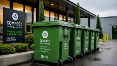 Municipal organic waste collection bins representing industrial composting infrastructure