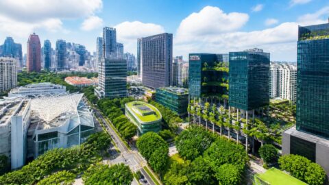 Modern urban cityscape of Singapore highlighting land scarcity and waste management context