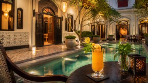 Artisanal cocktail with a premium compostable straw at a boutique heritage hotel in Malacca
