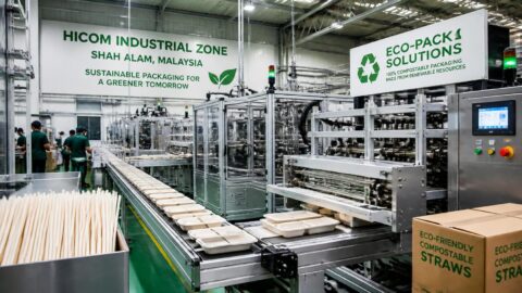 Modern industrial manufacturing facility in Shah Alam producing sustainable compostable straws