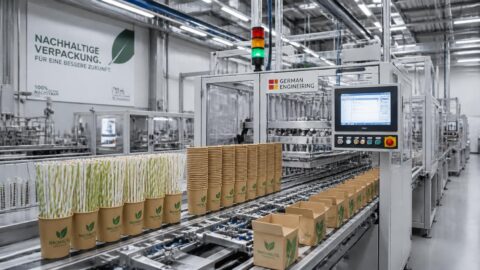 Automated paper straw production line in a modern German manufacturing facility