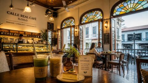 Artisanal beverages with eco-friendly paper straws in a restored heritage café in Iloilo