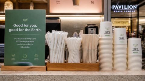 Sustainable compostable straw packaging at a premium Kuala Lumpur mall food stall