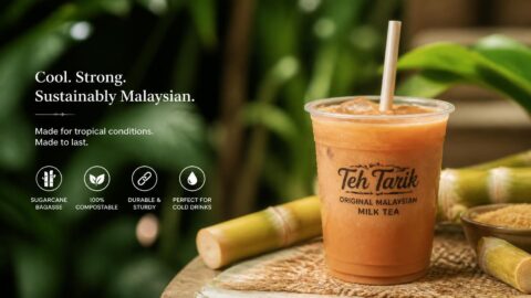 Iced Malaysian milk tea with a durable sugarcane bagasse compostable straw
