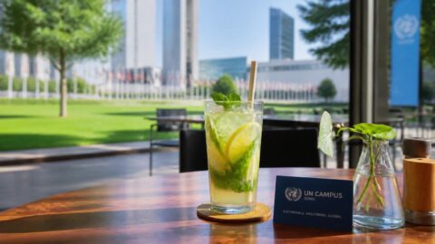 Refreshment with an eco-friendly paper straw at a modern café near the UN Campus in Bonn