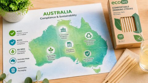 Australian map and regulatory compliance items highlighting state-by-state plastic straw bans