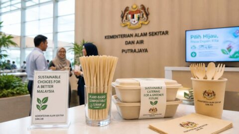 Sustainable compostable straws at a modern federal ministry cafeteria in Putrajaya