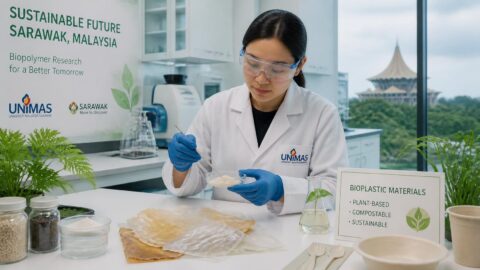 Agricultural bioplastic material research and sago starch analysis in a Kuching laboratory