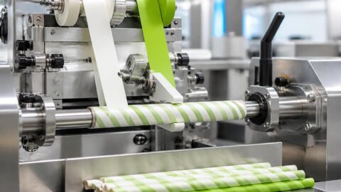 High-speed spiral-winding machine crafting multi-layer paper straws in a production facility